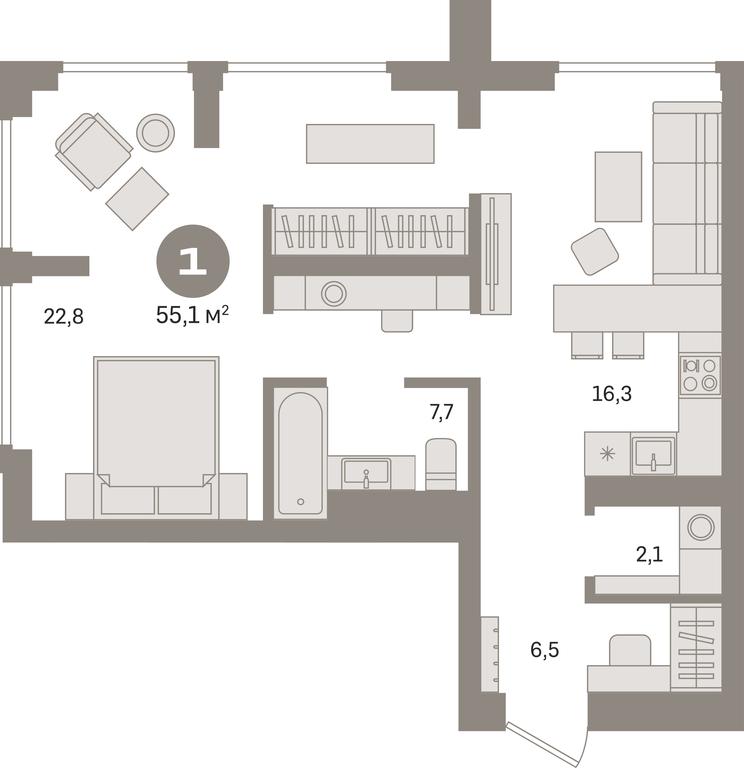 1-BD Apartment Sale, 55.1平方米 at Kvartal Izdanie, Perovskoye Highway, Moscow, Russia #1 1-BD Apartment Sale, 55.1平方米 at Kvartal Izdanie, Perovskoye Highway, Moscow, Russia #1