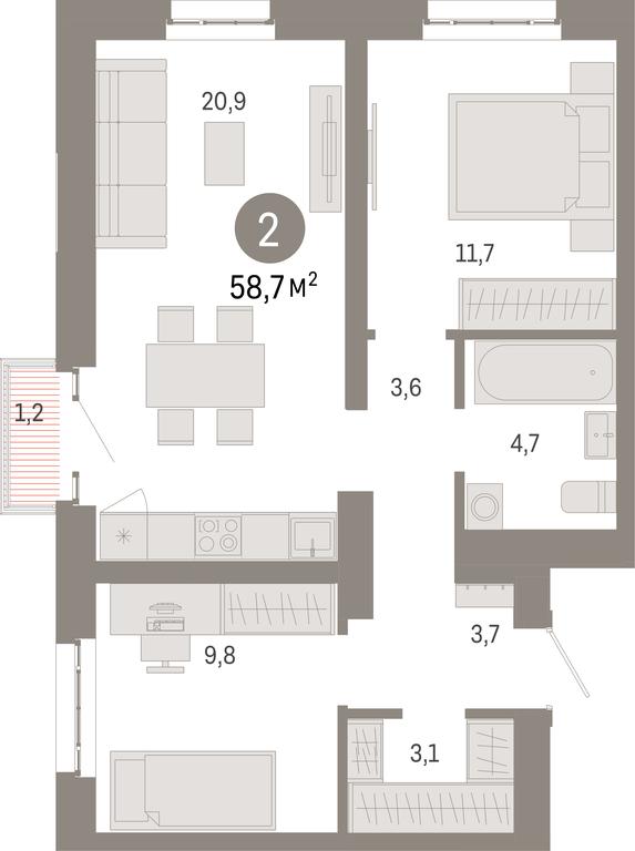 2-BD Apartment Sale, 58.7 sq. m. at Kvartal Metronom, Tagilskaya Street, Moscow, Russia #1