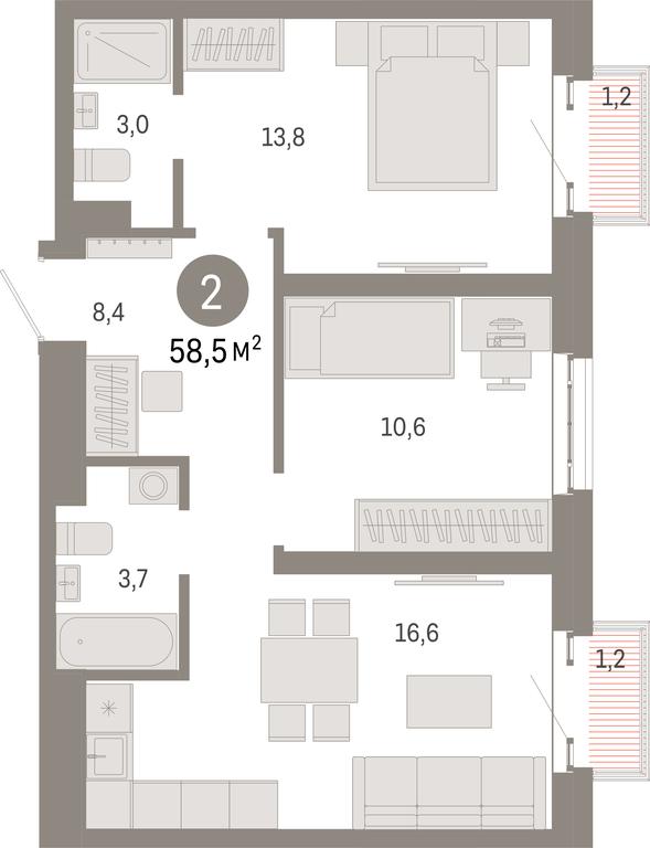 2-BD Apartment Sale, 58.5 sq. m. at Kvartal Metronom, Tagilskaya Street, Moscow, Russia #1 2-BD Apartment Sale, 58.5 sq. m. at Kvartal Metronom, Tagilskaya Street, Moscow, Russia #1