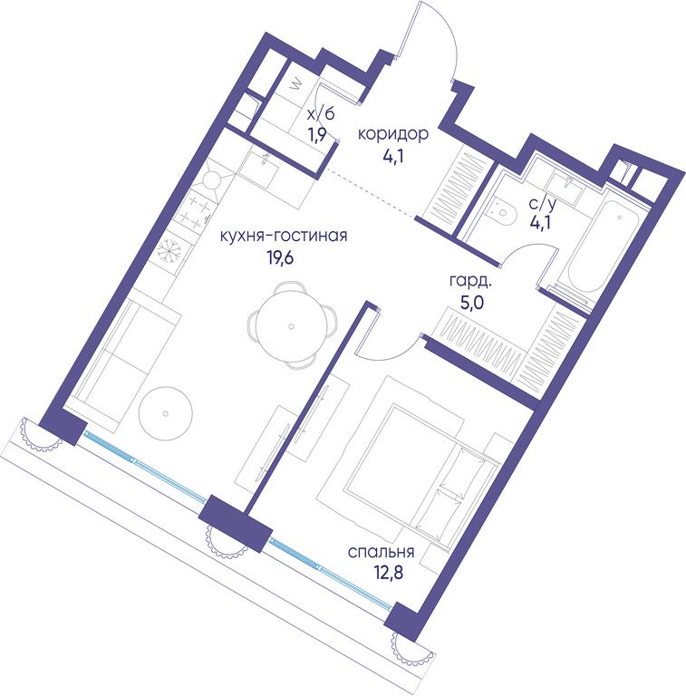 1-BD Apartment Sale, 47.4 sq. m. at Ostrov, Nizhnye Mnyovniki Street, 37Ас4, Moscow, Russia #1