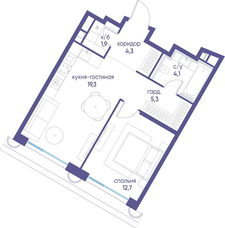 1-BD Apartment Sale, 47.4 sq. m. at Ostrov, Nizhnye Mnyovniki Street, 37Ас4, Moscow, Russia #1