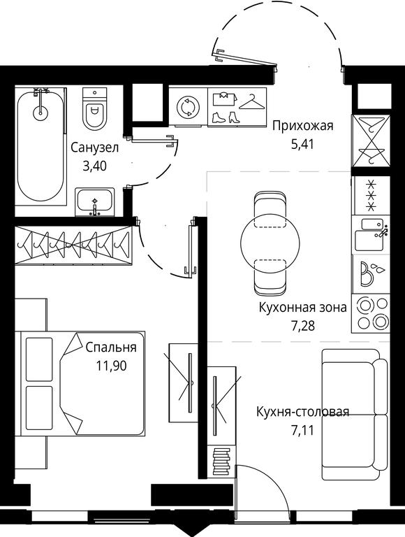 1-BD Apartment Sale, 35.49 sq. m. at Jois, 3rd Silikatny Drive, 10, Moscow, Russia #1