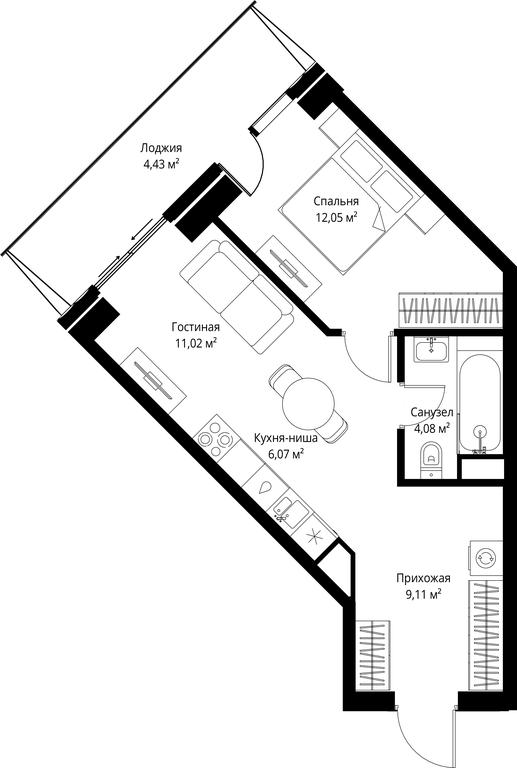 1-BD Apartment Sale, 46.76平方米 at Jois, 3rd Silikatny Drive, 10, Moscow, Russia #2