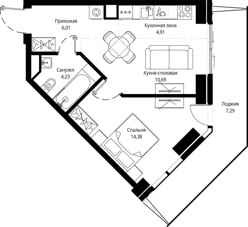 1-BD Apartment Sale, 48.06 sq. m. at Jois, 3rd Silikatny Drive, 10, Moscow, Russia #1