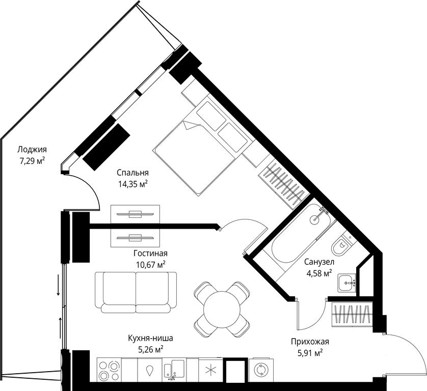 1-BD Apartment Sale, 48.06 sq. m. at Jois, 3rd Silikatny Drive, 10, Moscow, Russia #2