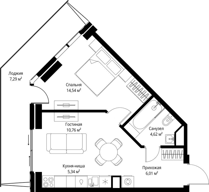 1-BD Apartment Sale, 48.56 sq. m. at Jois, 3rd Silikatny Drive, 10, Moscow, Russia #2