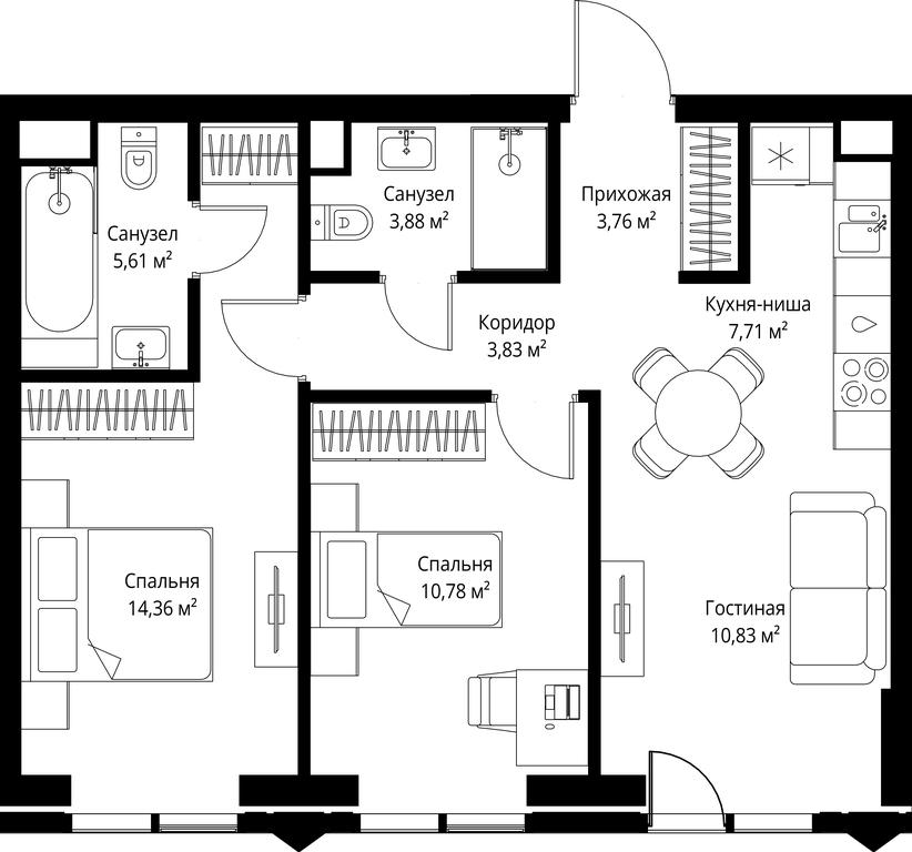 2-BD Apartment Sale, 60.76 sq. m. at Jois, 3rd Silikatny Drive, 10, Moscow, Russia #2 2-BD Apartment Sale, 60.76 sq. m. at Jois, 3rd Silikatny Drive, 10, Moscow, Russia #2