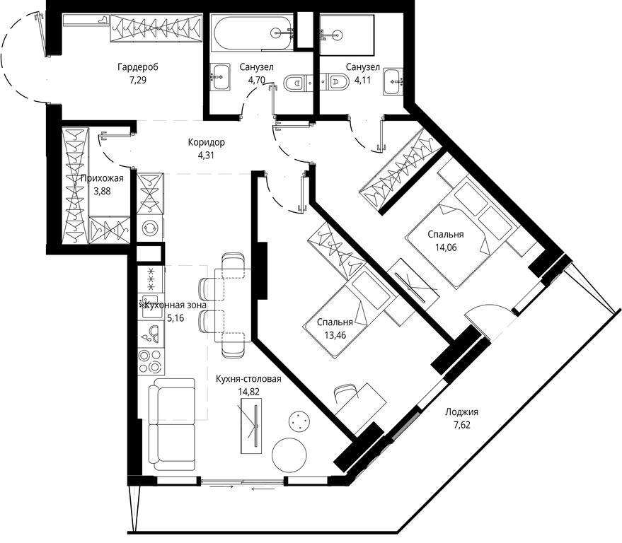 2-BD Apartment Sale, 80.15 sq. m. at Jois, 3rd Silikatny Drive, 10, Moscow, Russia #1