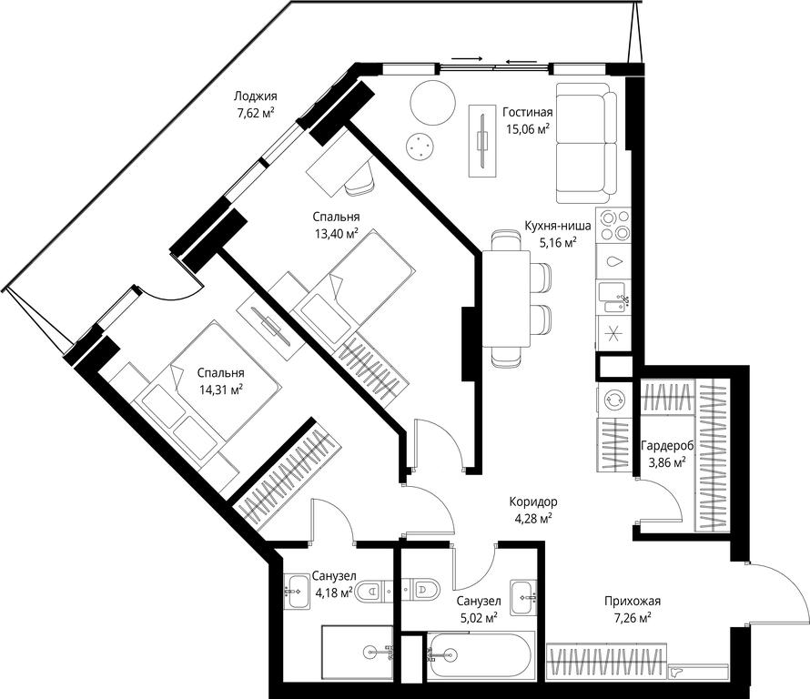 2-BD Apartment Sale, 80.15 sq. m. at Jois, 3rd Silikatny Drive, 10, Moscow, Russia #2