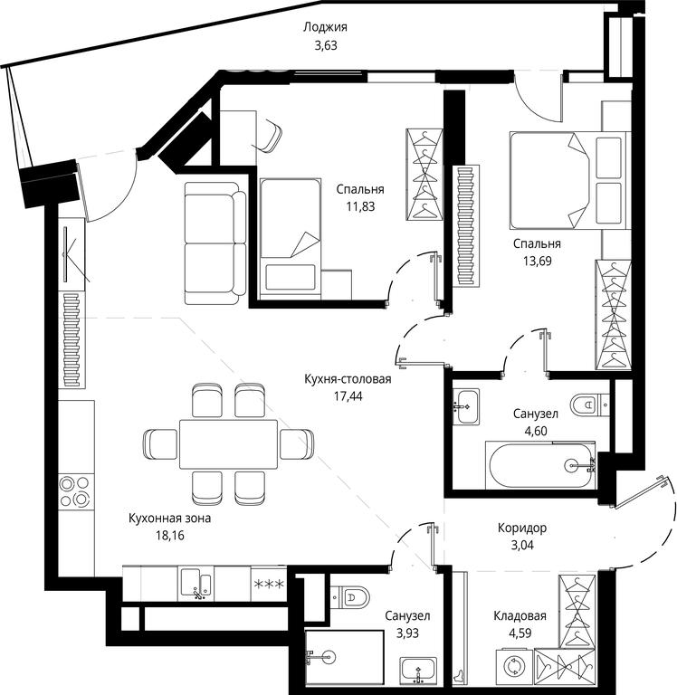 2-BD Apartment Sale, 82.32 sq. m. at Jois, 3rd Silikatny Drive, 10, Moscow, Russia #1