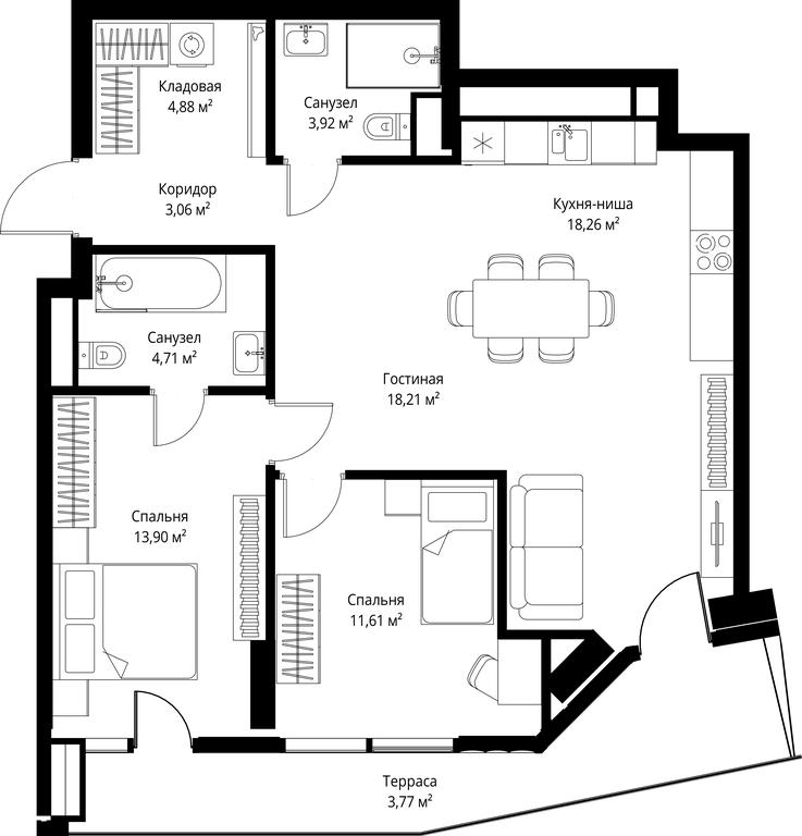 2-BD Apartment Sale, 82.32 sq. m. at Jois, 3rd Silikatny Drive, 10, Moscow, Russia #2