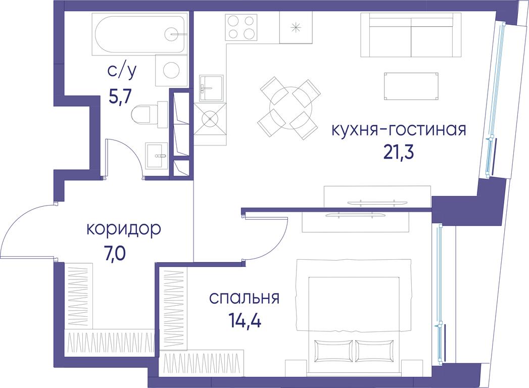 1-BD Apartment Sale, 48.4 sq. m. at Ostrov, Nizhnye Mnyovniki Street, 37Ас4, Moscow, Russia #1 1-BD Apartment Sale, 48.4 sq. m. at Ostrov, Nizhnye Mnyovniki Street, 37Ас4, Moscow, Russia #1