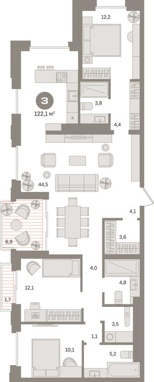 3-BD Apartment Sale, 122.1平方米 at Kvartal «MONS», Ogorodny Drive, Moscow, Russia #1