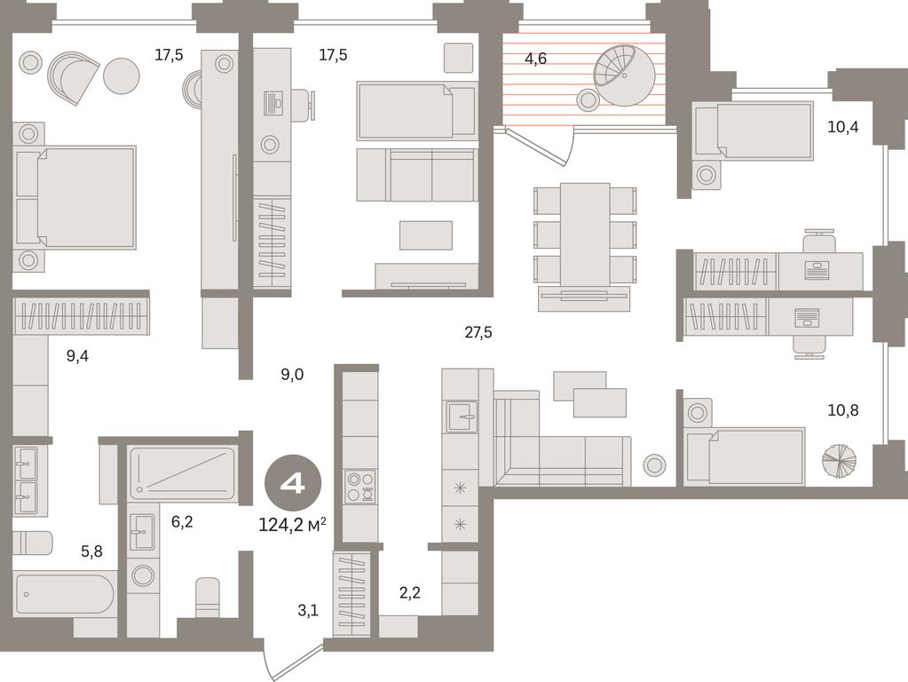 4-BD Apartment Sale, 124.2 sq. m. at Kvartal «MONS», Ogorodny Drive, Moscow, Russia #1