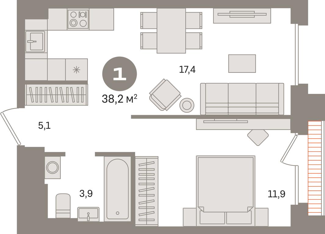 1-BD Apartment Sale, 38.2平方米 at Kvartal Gercena, zhiloy kompleks Kvartal Gertsena, Moscow, Russia #1