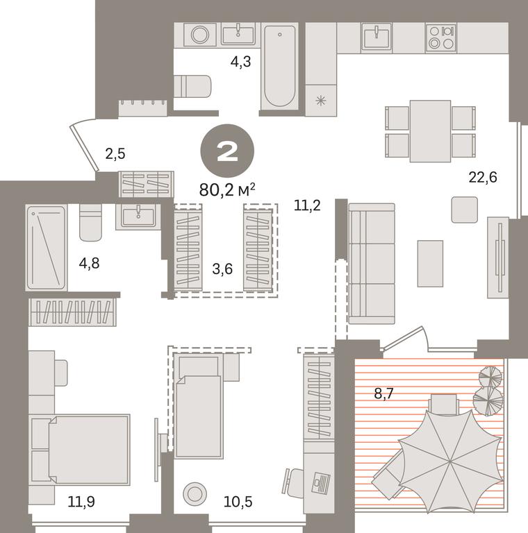 2-BD Apartment Sale, 80.2 sq. m. at Pervy kvartal, Kalinovaya ulitsa, derevnya Sapronovo, Leninskiy City District, Moscow Region, Russia #1