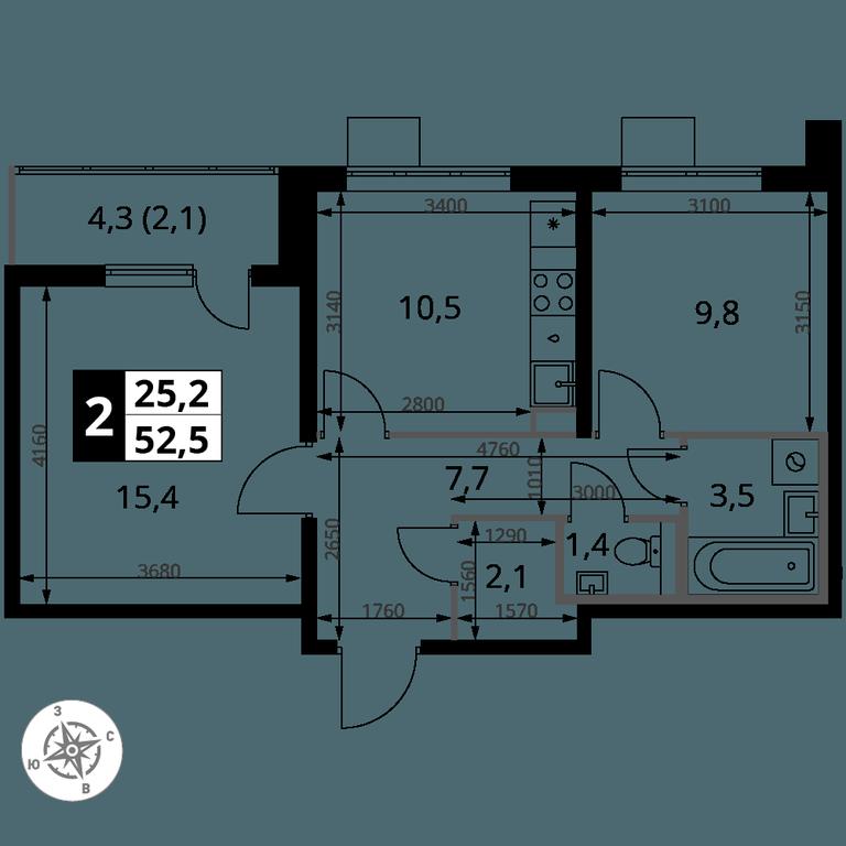 2-BD Apartment Sale, 52.5平方米 at Pervy Yuzhny, zhiloy kompleks Pervy Yuzhny, Leninskiy City District, Moscow Region, Russia #2 2-BD Apartment Sale, 52.5平方米 at Pervy Yuzhny, zhiloy kompleks Pervy Yuzhny, Leninskiy City District, Moscow Region, Russia #2
