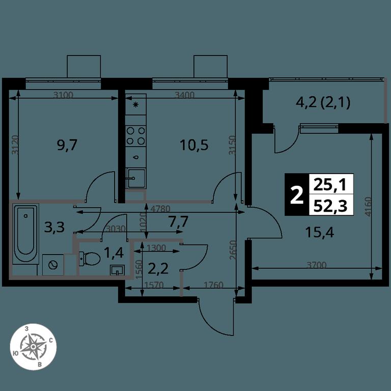2-BD Apartment Sale, 52.3平方米 at Pervy Yuzhny, zhiloy kompleks Pervy Yuzhny, Leninskiy City District, Moscow Region, Russia #2 2-BD Apartment Sale, 52.3平方米 at Pervy Yuzhny, zhiloy kompleks Pervy Yuzhny, Leninskiy City District, Moscow Region, Russia #2