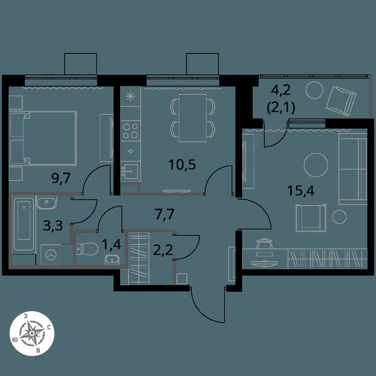 2-BD Apartment Sale, 52.3平方米 at Pervy Yuzhny, zhiloy kompleks Pervy Yuzhny, Leninskiy City District, Moscow Region, Russia #1 2-BD Apartment Sale, 52.3平方米 at Pervy Yuzhny, zhiloy kompleks Pervy Yuzhny, Leninskiy City District, Moscow Region, Russia #1