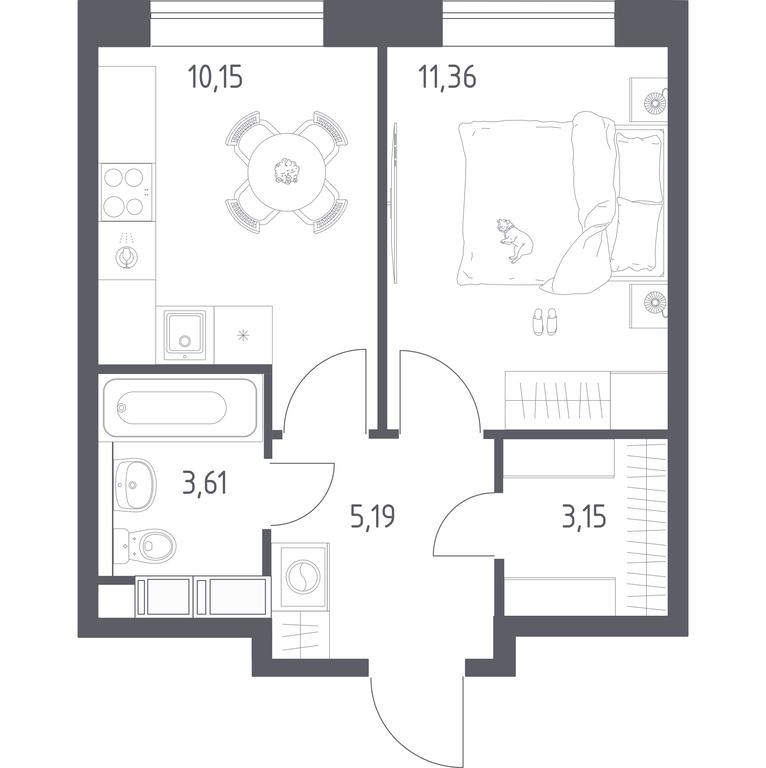 Apartment Sale, 33.46平方米 at Tsvetochnye Poliany, kvartal № 23, Filimonkovskoye Municipal Formation, Moscow, Russia #1