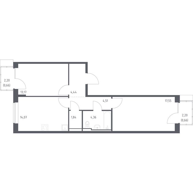 1-BD Apartment Sale, 61.26平方米 at Podolskie Kvartaly, zhiloy kompleks Podolskiye Kvartaly, Ryazanovskoe Settlement, Moscow, Russia #1