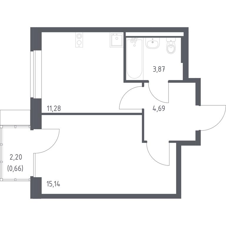 Apartment Sale, 35.64平方米 at Podolskie Kvartaly, zhiloy kompleks Podolskiye Kvartaly, Ryazanovskoe Settlement, Moscow, Russia #1