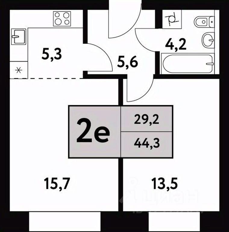 1-BD Apartment Sale, 44.3平方米 at Festival park-2, Festivalnaya Street, Moscow, Russia #1