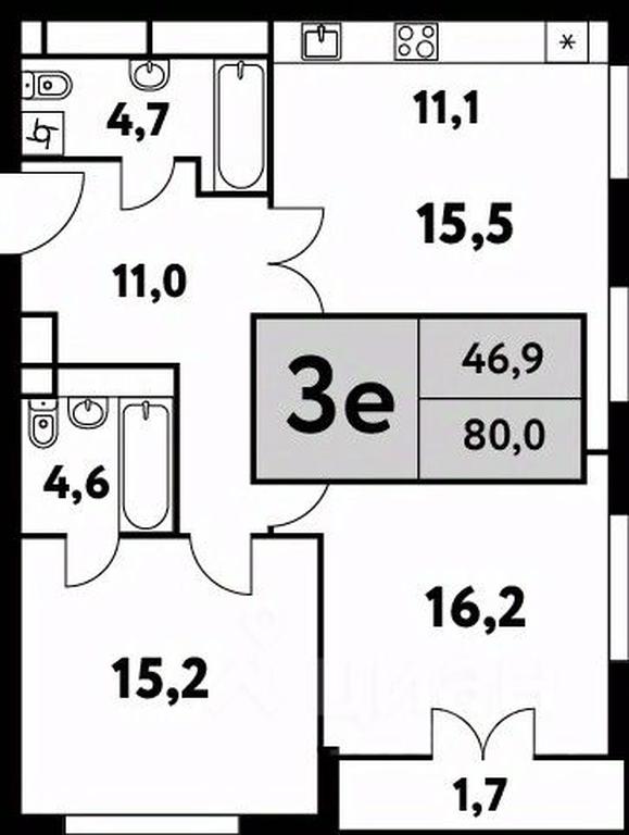 2-BD Apartment Sale, 80平方米 at Festival park-2, Festivalnaya Street, Moscow, Russia #1