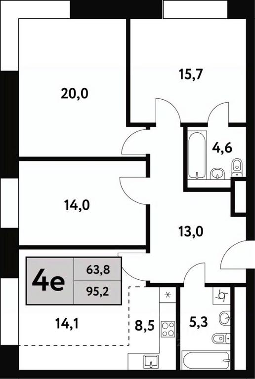 3-BD Apartment Sale, 95.2 sq. m. at Festival park-2, Festivalnaya Street, Moscow, Russia #1