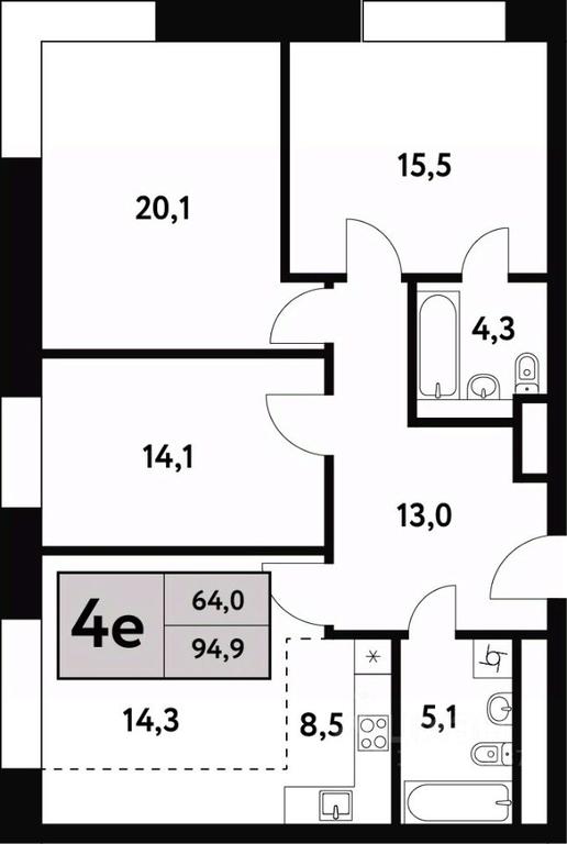 3-BD Apartment Sale, 94.9平方米 at Festival park-2, Festivalnaya Street, Moscow, Russia #1 3-BD Apartment Sale, 94.9平方米 at Festival park-2, Festivalnaya Street, Moscow, Russia #1