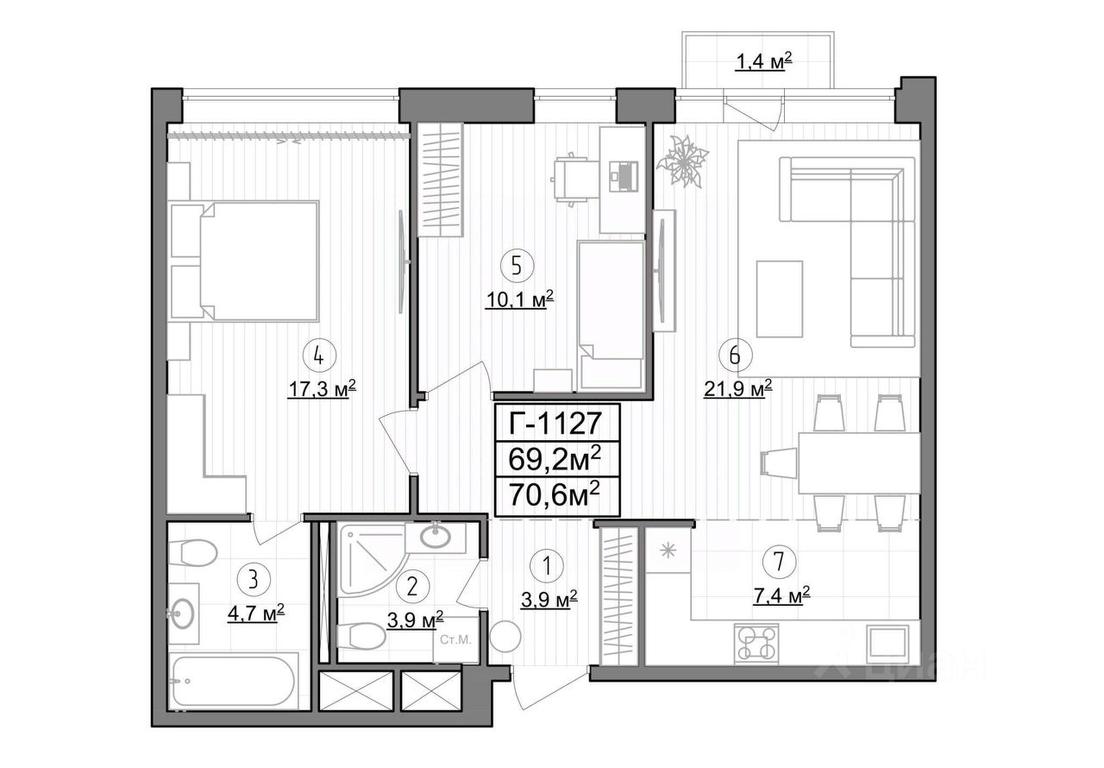 2-BD Apartment Sale, 70.6 sq. m. at Kompleks apartamentov LES (Les), Novoyasenevskiy Avenue, 3В, Moscow, Russia #1 2-BD Apartment Sale, 70.6 sq. m. at Kompleks apartamentov LES (Les), Novoyasenevskiy Avenue, 3В, Moscow, Russia #1