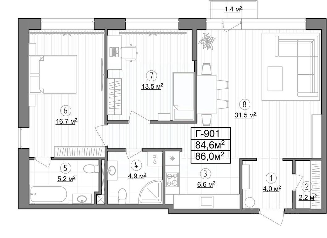 2-BD Apartment Sale, 86平方米 at Kompleks apartamentov LES (Les), Novoyasenevskiy Avenue, 3В, Moscow, Russia #1 2-BD Apartment Sale, 86平方米 at Kompleks apartamentov LES (Les), Novoyasenevskiy Avenue, 3В, Moscow, Russia #1