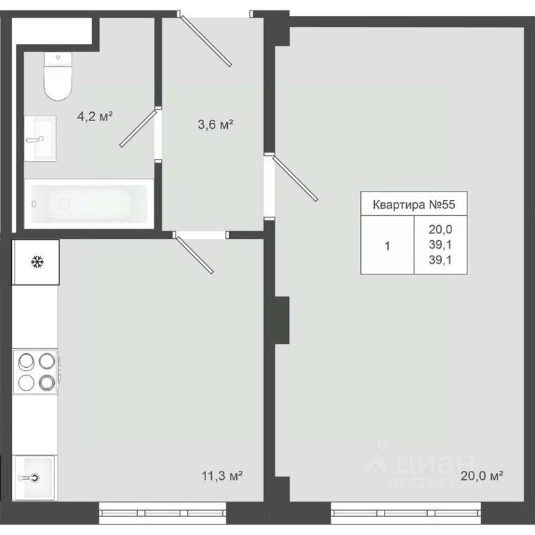 Apartment Sale, 39.1 sq. m. at Iakovlevo, ZhK Yakovlevo, kvartal № 145, Troitsk District, Moscow, Russia #1