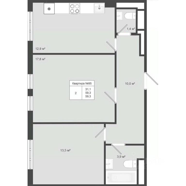 1-BD Apartment Sale, 59.3平方米 at Iakovlevo, ZhK Yakovlevo, kvartal № 145, Troitsk District, Moscow, Russia #1 1-BD Apartment Sale, 59.3平方米 at Iakovlevo, ZhK Yakovlevo, kvartal № 145, Troitsk District, Moscow, Russia #1