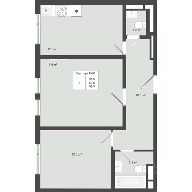 1-BD Apartment Sale, 59.5平方米 at Iakovlevo, ZhK Yakovlevo, kvartal № 145, Troitsk District, Moscow, Russia #1 1-BD Apartment Sale, 59.5平方米 at Iakovlevo, ZhK Yakovlevo, kvartal № 145, Troitsk District, Moscow, Russia #1