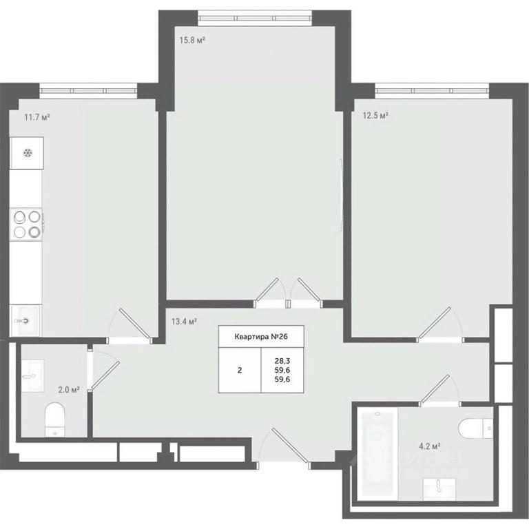 1-BD Apartment Sale, 59.6平方米 at Iakovlevo, ZhK Yakovlevo, kvartal № 145, Troitsk District, Moscow, Russia #1 1-BD Apartment Sale, 59.6平方米 at Iakovlevo, ZhK Yakovlevo, kvartal № 145, Troitsk District, Moscow, Russia #1