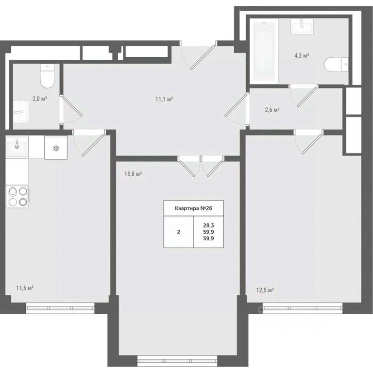 1-BD Apartment Sale, 59.9平方米 at Iakovlevo, ZhK Yakovlevo, kvartal № 145, Troitsk District, Moscow, Russia #1 1-BD Apartment Sale, 59.9平方米 at Iakovlevo, ZhK Yakovlevo, kvartal № 145, Troitsk District, Moscow, Russia #1