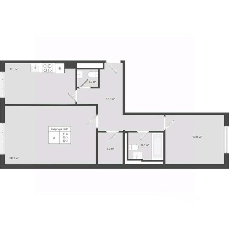 1-BD Apartment Sale, 60.3平方米 at Iakovlevo, ZhK Yakovlevo, kvartal № 145, Troitsk District, Moscow, Russia #1