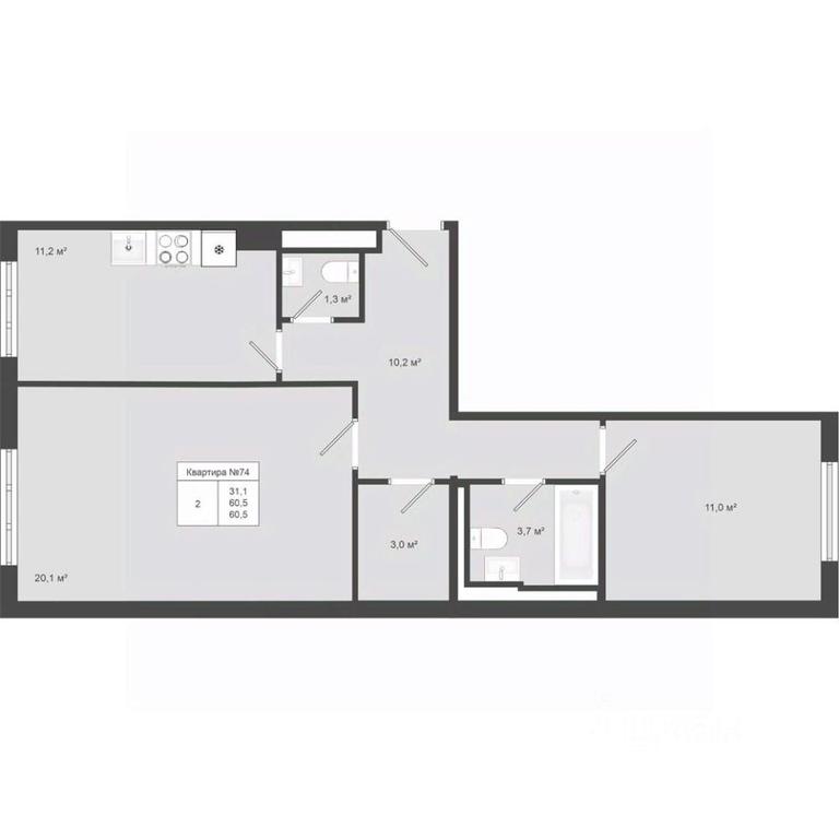 1-BD Apartment Sale, 60.5平方米 at Iakovlevo, ZhK Yakovlevo, kvartal № 145, Troitsk District, Moscow, Russia #1 1-BD Apartment Sale, 60.5平方米 at Iakovlevo, ZhK Yakovlevo, kvartal № 145, Troitsk District, Moscow, Russia #1
