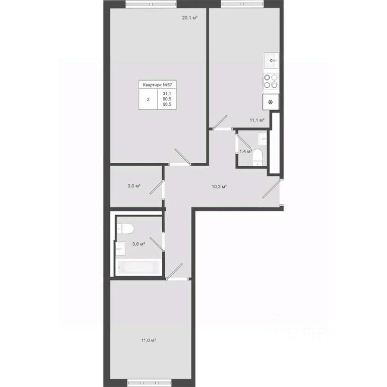 1-BD Apartment Sale, 60.5平方米 at Iakovlevo, ZhK Yakovlevo, kvartal № 145, Troitsk District, Moscow, Russia #1 1-BD Apartment Sale, 60.5平方米 at Iakovlevo, ZhK Yakovlevo, kvartal № 145, Troitsk District, Moscow, Russia #1
