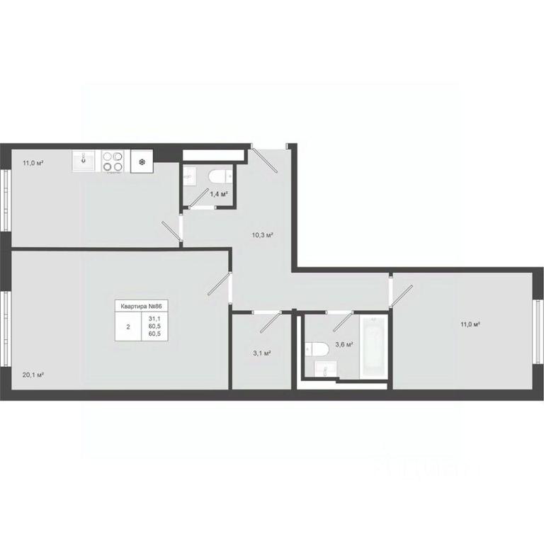 1-BD Apartment Sale, 60.5平方米 at Iakovlevo, ZhK Yakovlevo, kvartal № 145, Troitsk District, Moscow, Russia #1