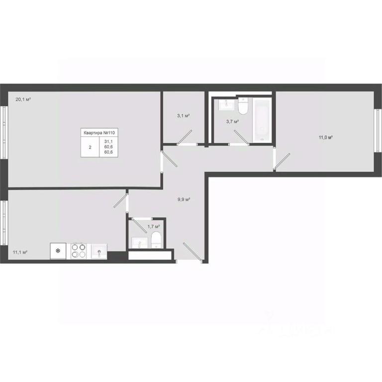 1-BD Apartment Sale, 60.6平方米 at Iakovlevo, ZhK Yakovlevo, kvartal № 145, Troitsk District, Moscow, Russia #1