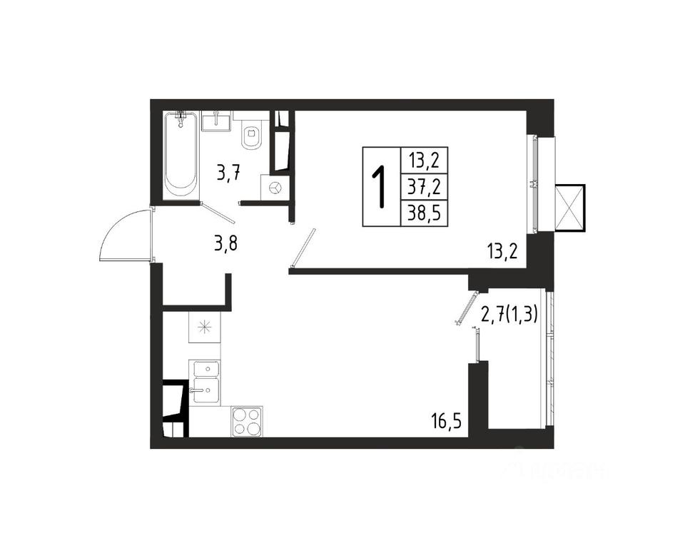 Apartment Sale, 38.5平方米 at Bereg, Beregovaya Street, Khimki, Moscow Region, Russia #1