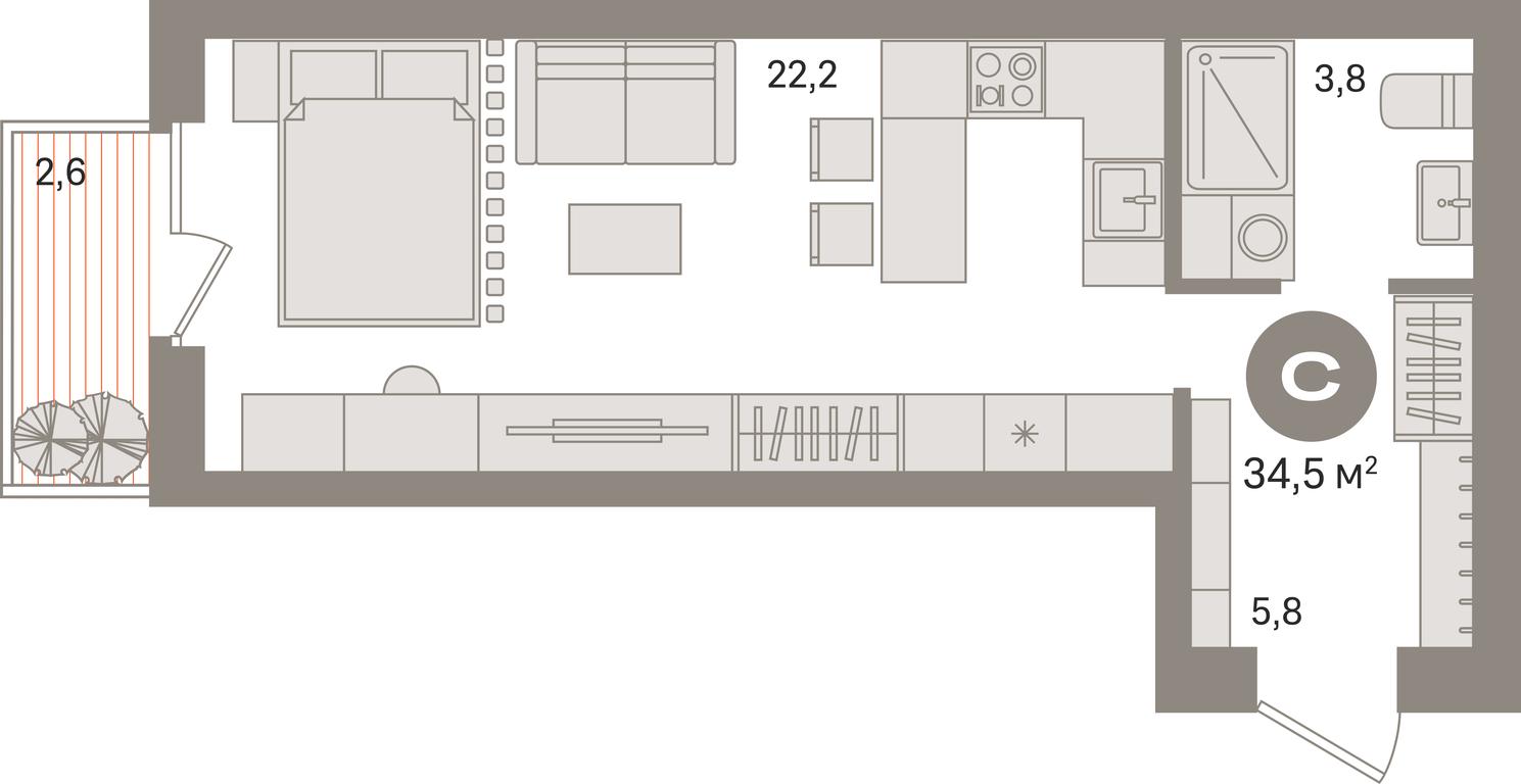 Apartment Sale, 34.5平方米 at Kvartal Izdanie, Perovskoye Highway, Moscow, Russia #1