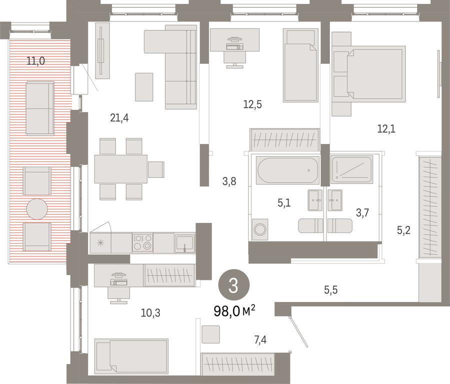 3-BD Apartment Sale, 98 sq. m. at Kvartal Metronom, Tagilskaya Street, Moscow, Russia #1