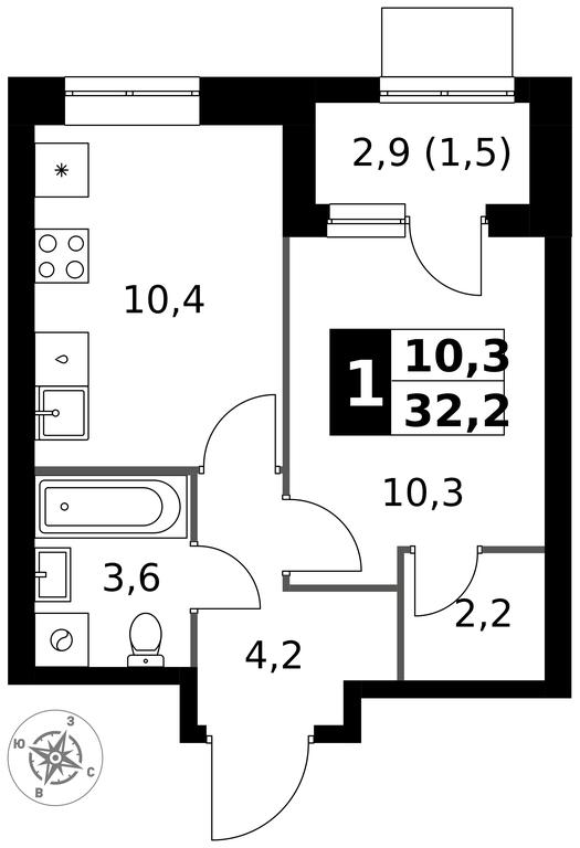 1-BD Apartment Sale, 32.2平方米 at 1 Izmajlovskij, Montazhnaya Street, 8с13, Moscow, Russia #1