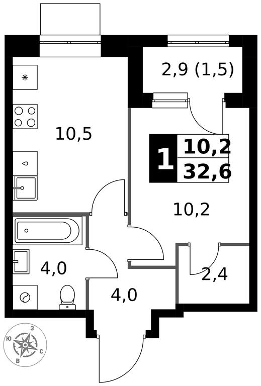 1-BD Apartment Sale, 32.6 sq. m. at 1 Izmajlovskij, Montazhnaya Street, 8с13, Moscow, Russia #1