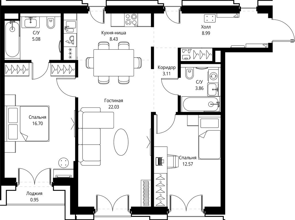 2-BD Apartment Sale, 81.72平方米 at SET, Vereyskaya Street, Moscow, Russia #1