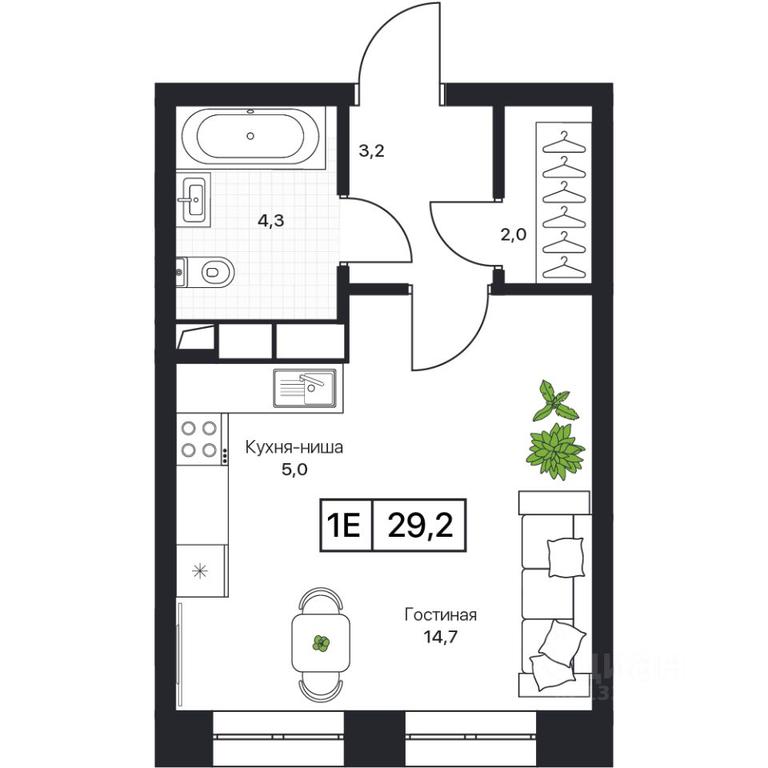Apartment Sale, 29.2平方米 at Pushkino Grad, Polevaya ulitsa, selo Bratovshchina, Pshkinskiy Urban District, Moscow Region, Russia #1