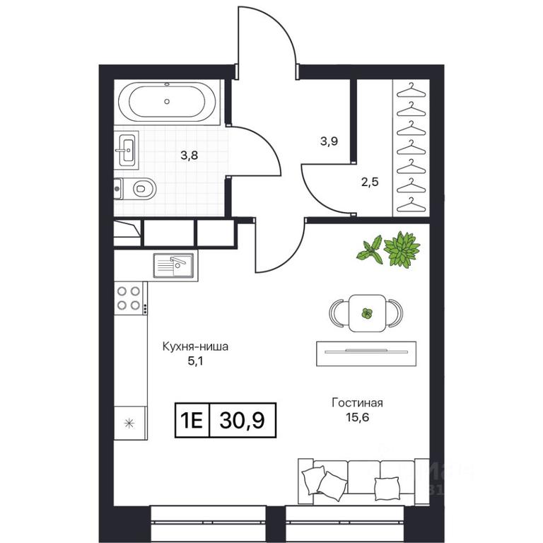 Apartment Sale, 30.9 sq. m. at Pushkino Grad, Polevaya ulitsa, selo Bratovshchina, Pshkinskiy Urban District, Moscow Region, Russia #1